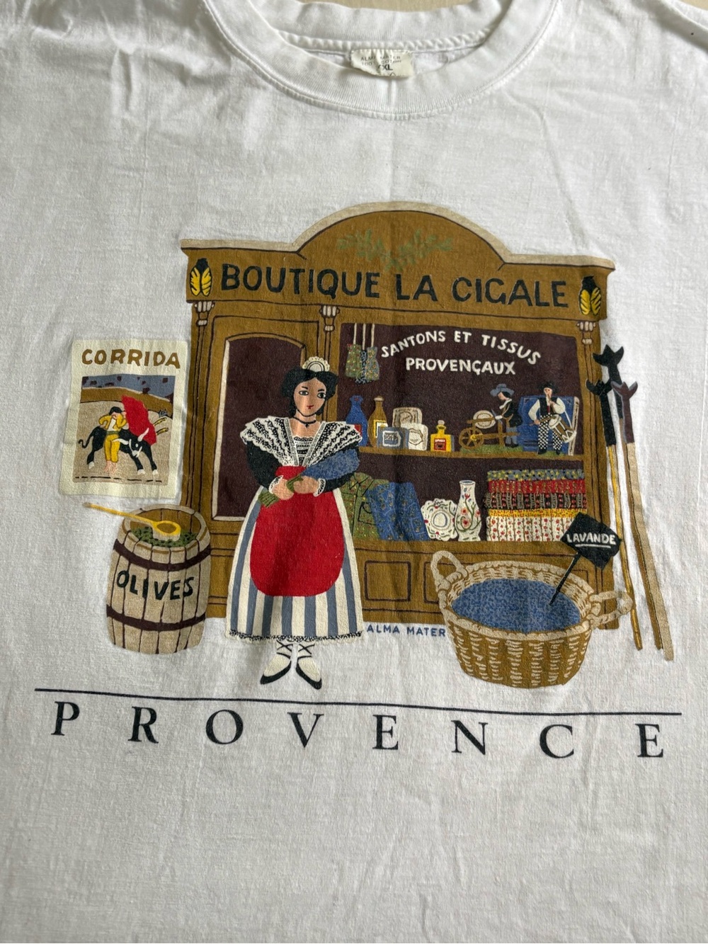 VTG 90s Alma Mater Provence France Graphic Tee 2XL Single Stitch Euro Travel
